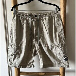 Trunks Men's Beige Utility Shorts Solid Flat Front Pockets Drawstring Waist